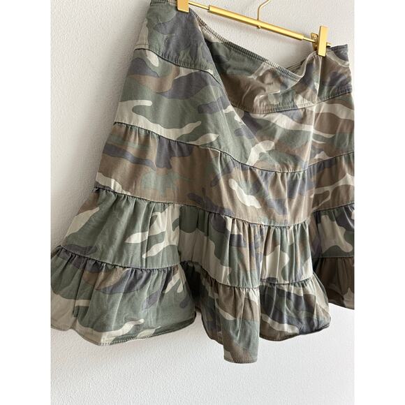 Vintage Y2K Camo Tiered Ruffle Mini Skirt Cargo Style Flare – Size XL - Picture 3 of 5